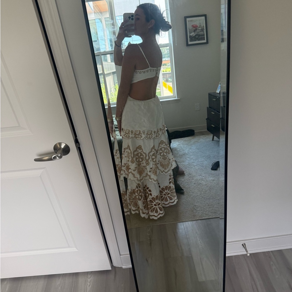 FARM Rio White Midi Dress with Gold Eyelet Embroidery - Picture 5 of 5